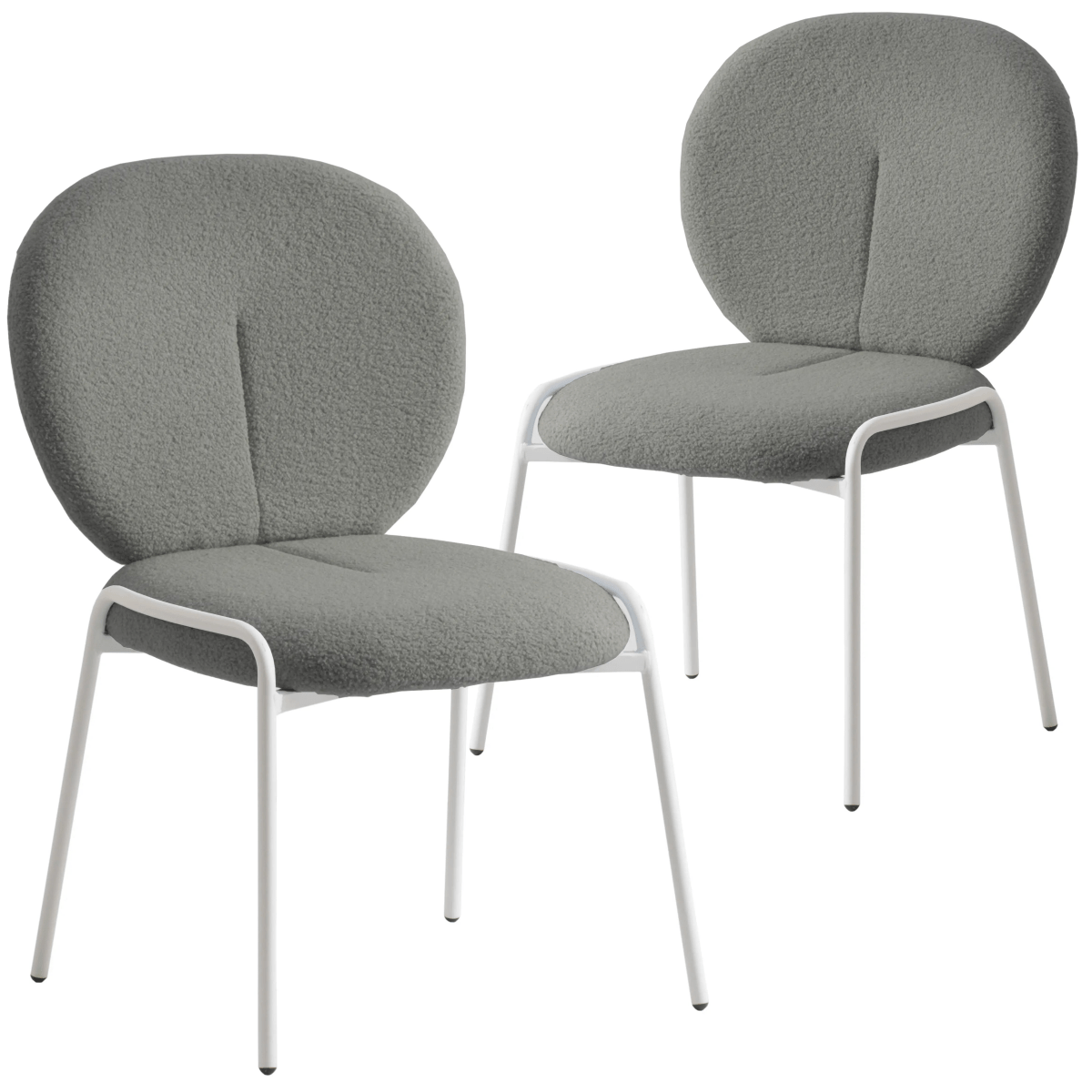 Celestial Modern Boucle Dining Side Chair with White Powder Coated Iron Frame Set of 2