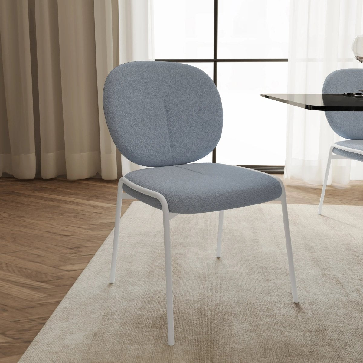 Celestial Modern Boucle Dining Side Chair with White Powder Coated Iron Frame Set of 2