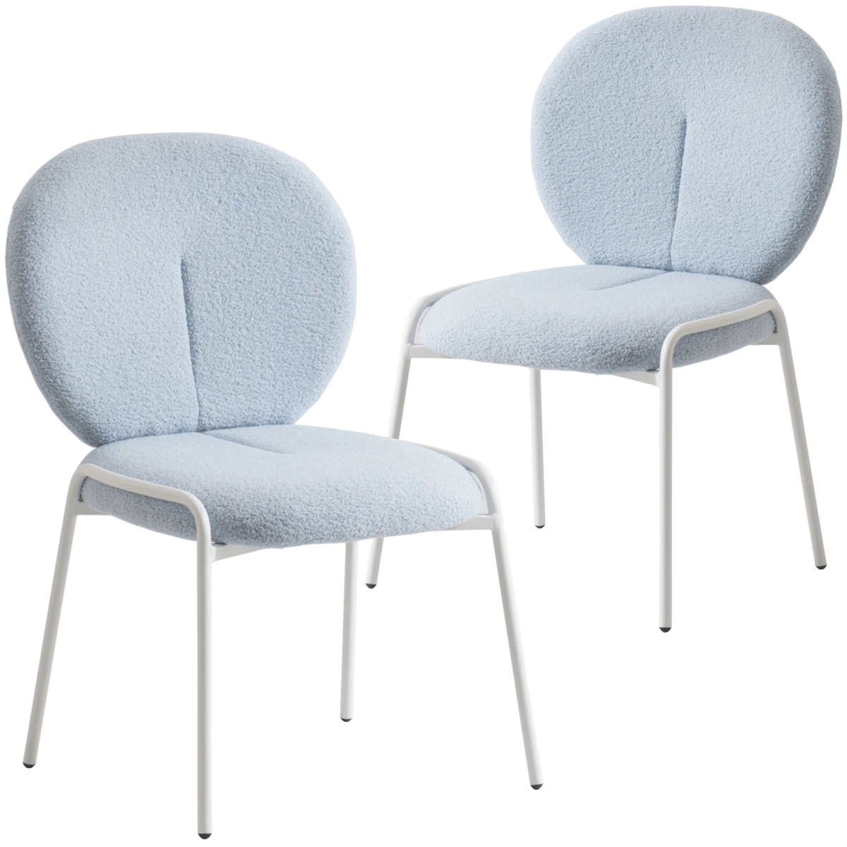 Celestial Modern Boucle Dining Side Chair with White Powder Coated Iron Frame Set of 2