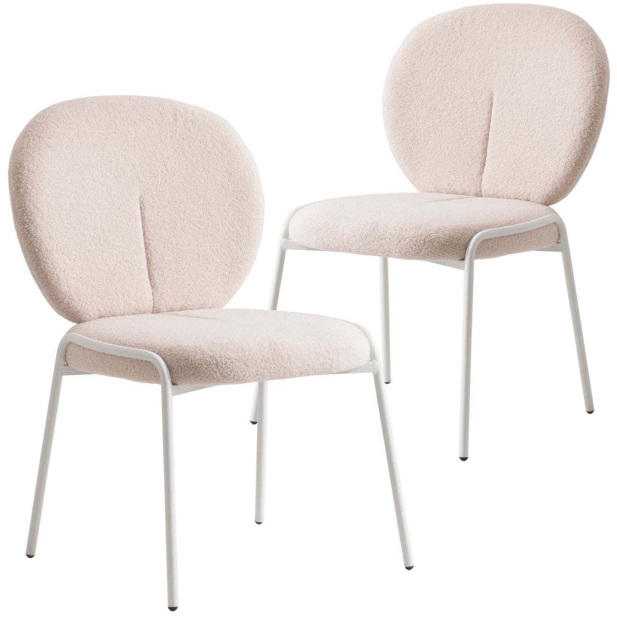 Celestial Modern Boucle Dining Side Chair with White Powder Coated Iron Frame Set of 2