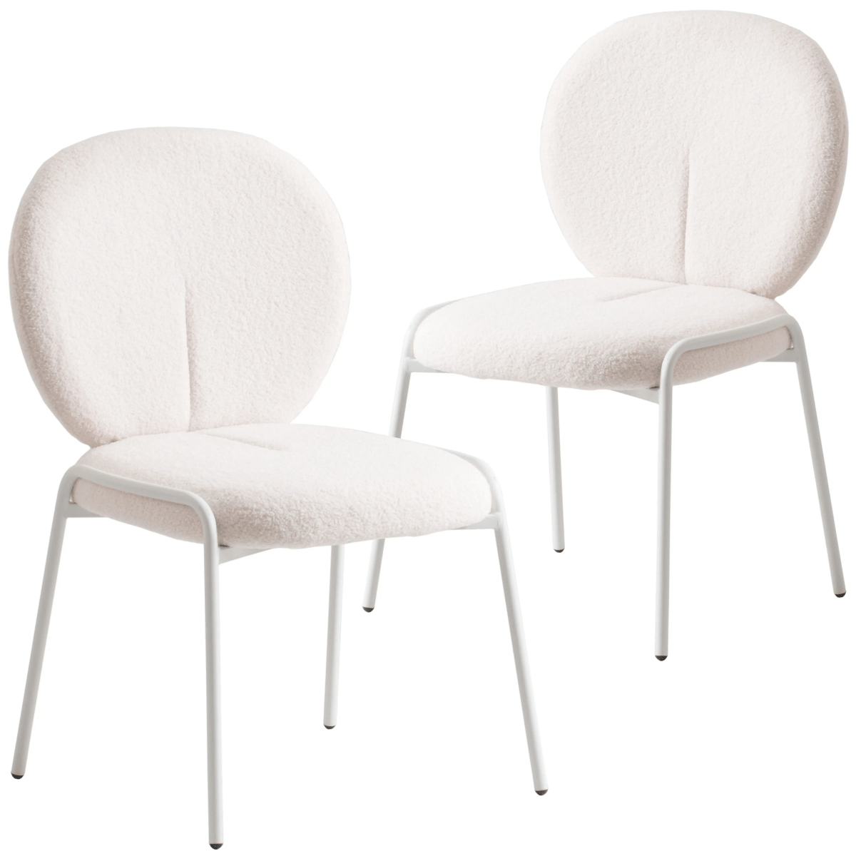 Celestial Modern Boucle Dining Side Chair with White Powder Coated Iron Frame Set of 2