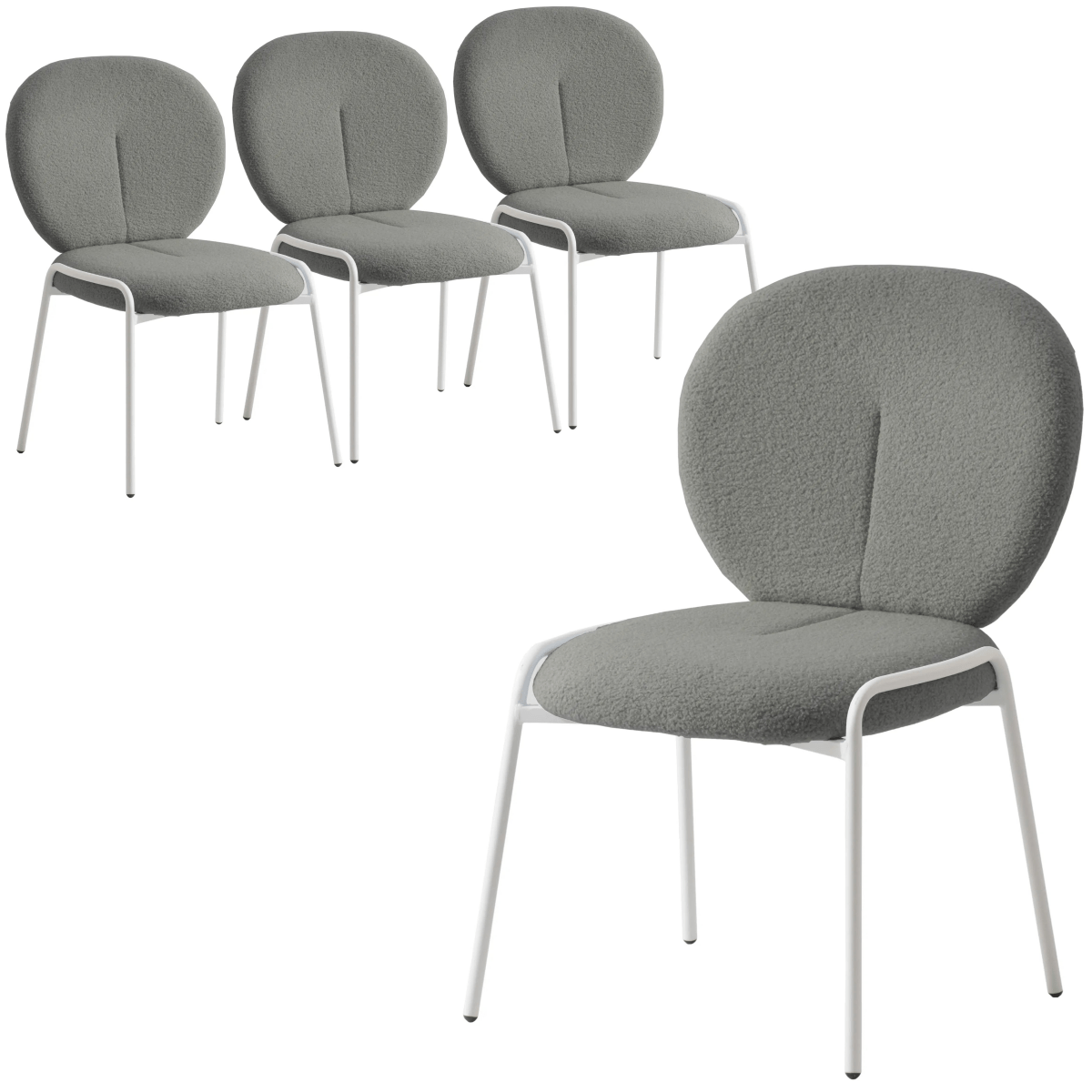 Celestial Modern Boucle Dining Side Chair with White Powder Coated Iron Frame Set of 4