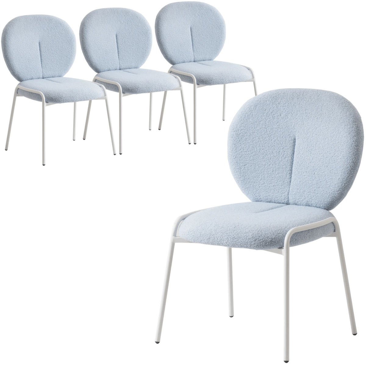 Celestial Modern Boucle Dining Side Chair with White Powder Coated Iron Frame Set of 4