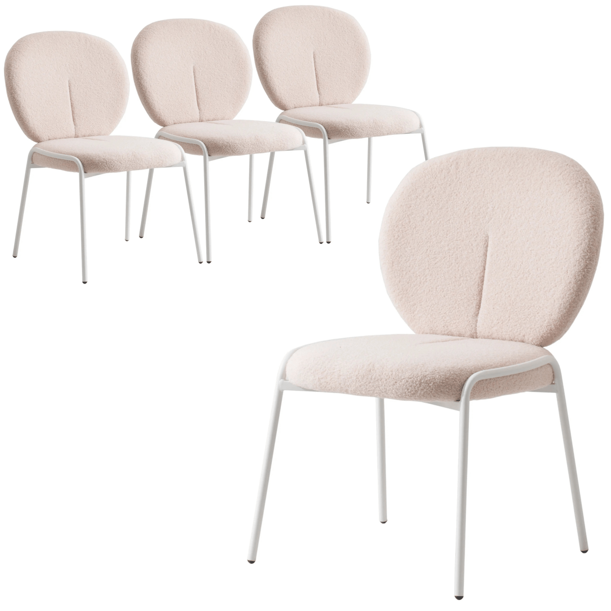 Celestial Modern Boucle Dining Side Chair with White Powder Coated Iron Frame Set of 4
