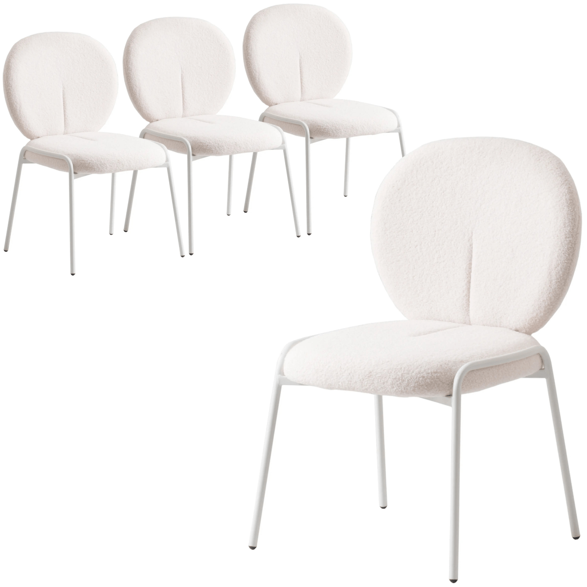Celestial Modern Boucle Dining Side Chair with White Powder Coated Iron Frame Set of 4