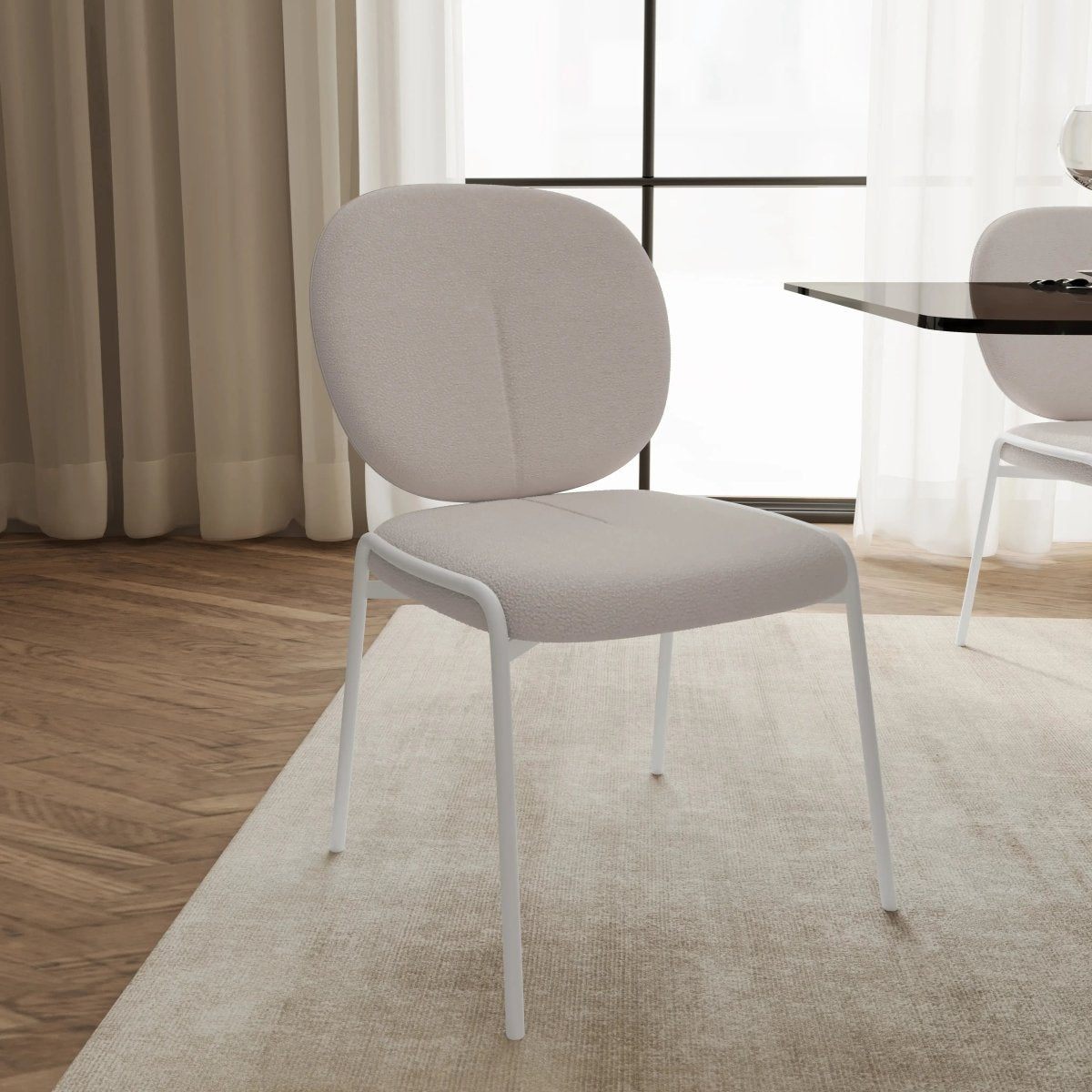 Celestial Modern Boucle Dining Side Chair with White Powder Coated Iron Frame Set of 4