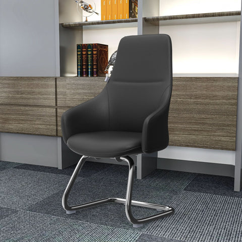Celeste Leather Conference Office Chair with Upholstered Seat and Armrest