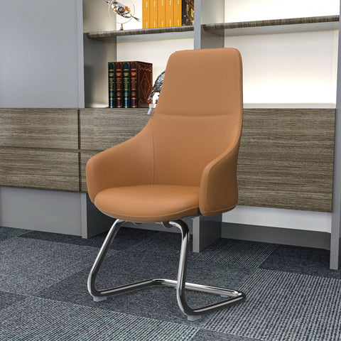 Celeste Leather Conference Office Chair with Upholstered Seat and Armrest