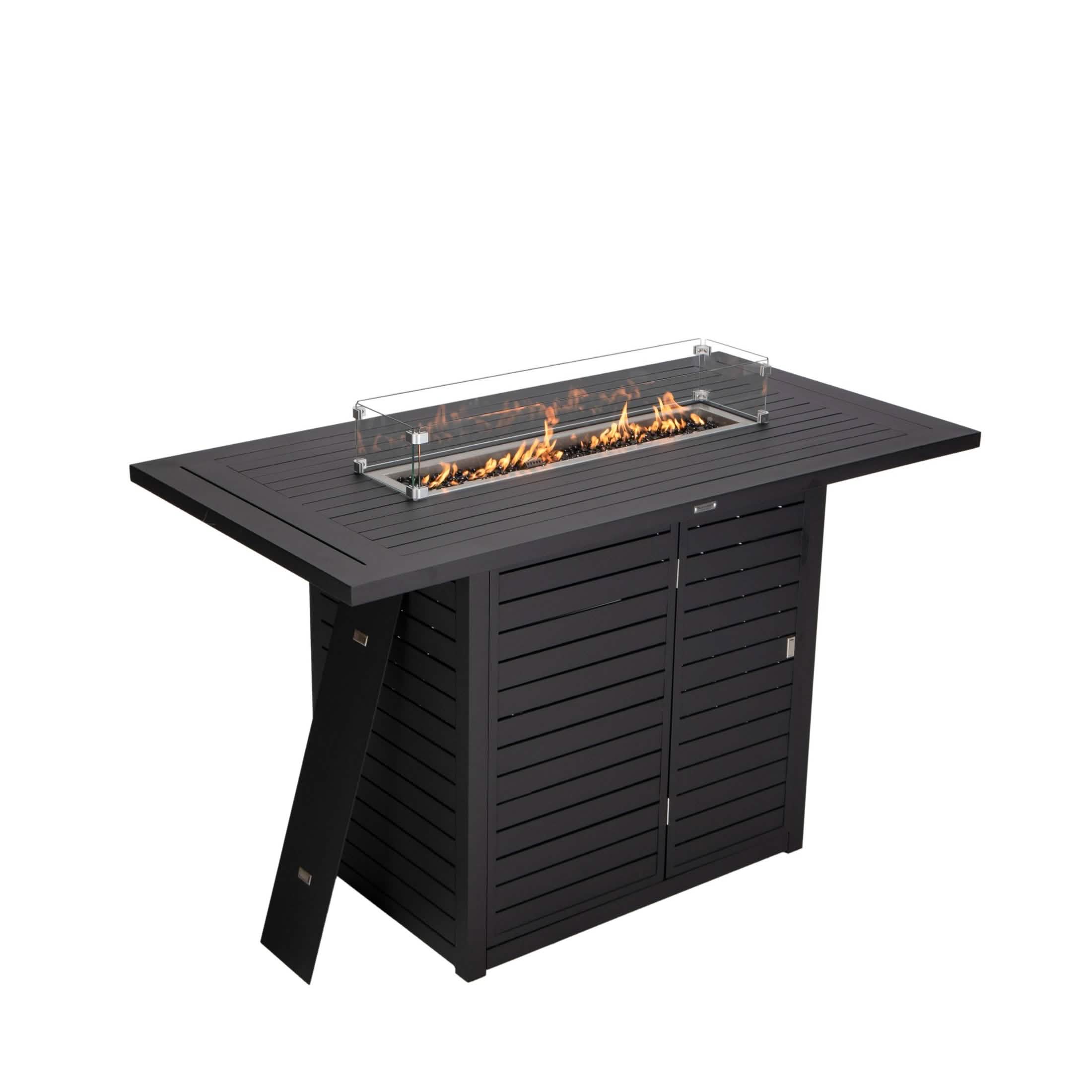 Chelsea 5-Piece Patio Bar Set: Aluminum Fire Pit Table with Tank Holder & 4 Barstools with Cushions Dining Set Leisuremod