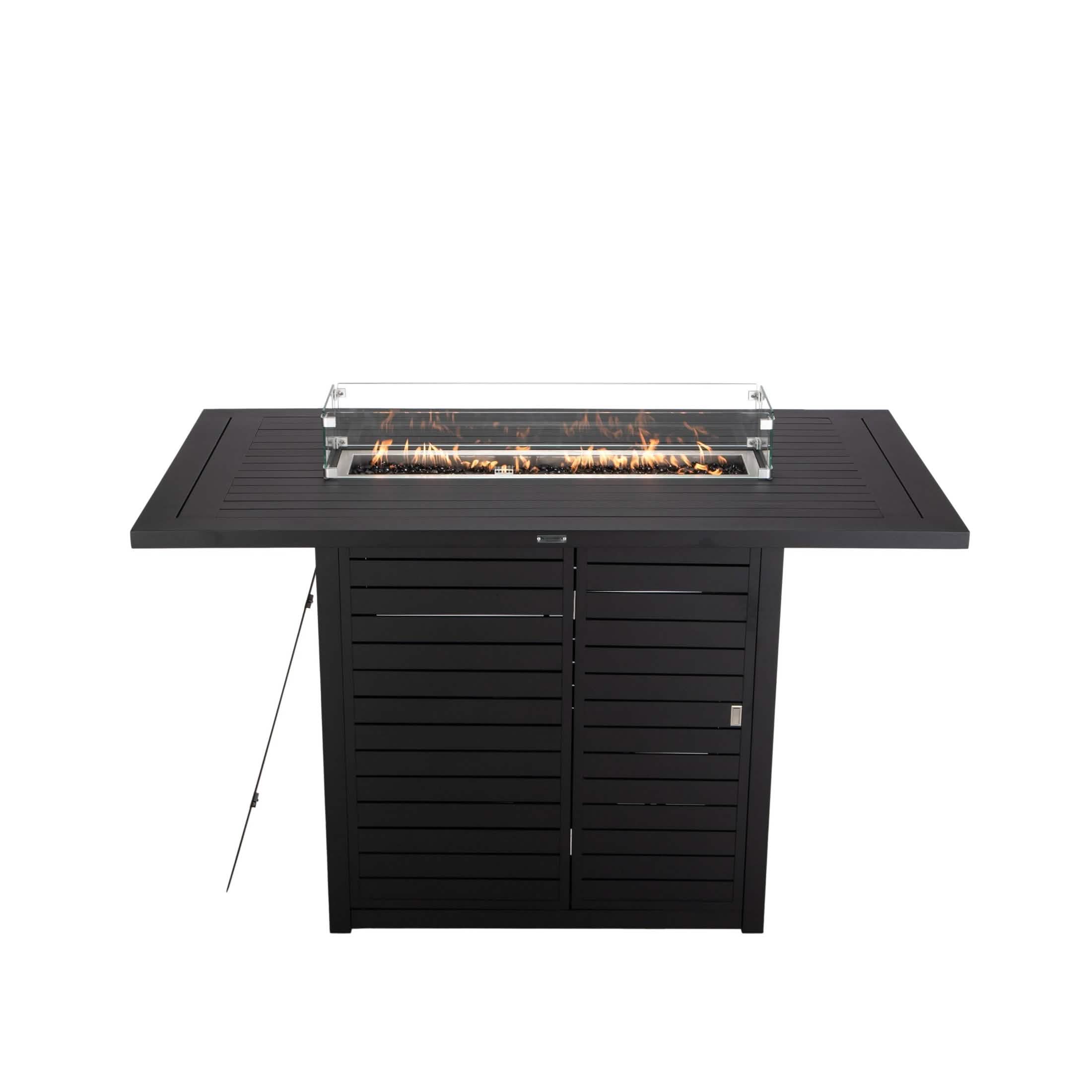 Chelsea 5-Piece Patio Bar Set: Aluminum Fire Pit Table with Tank Holder & 4 Barstools with Cushions Dining Set Leisuremod