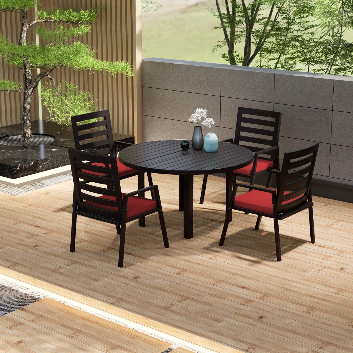 Chelsea 5 - Piece Patio Dining Set with 48" Round Aluminum Dining Table and 4 Dining Armchair
