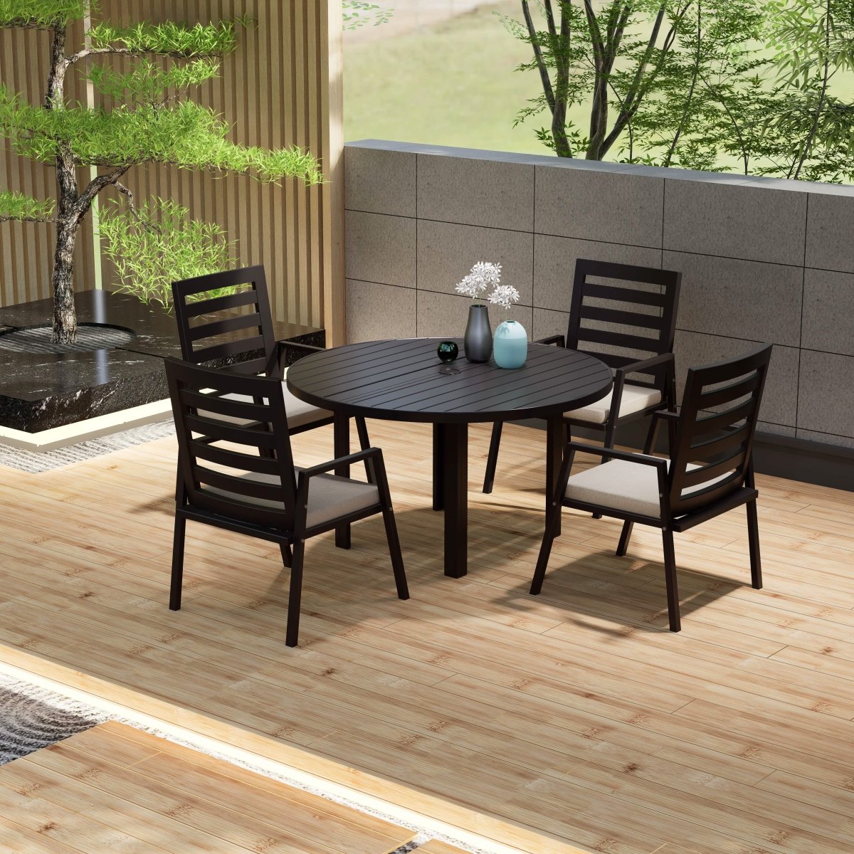 Chelsea 5 - Piece Patio Dining Set with 48" Round Aluminum Dining Table and 4 Dining Armchair