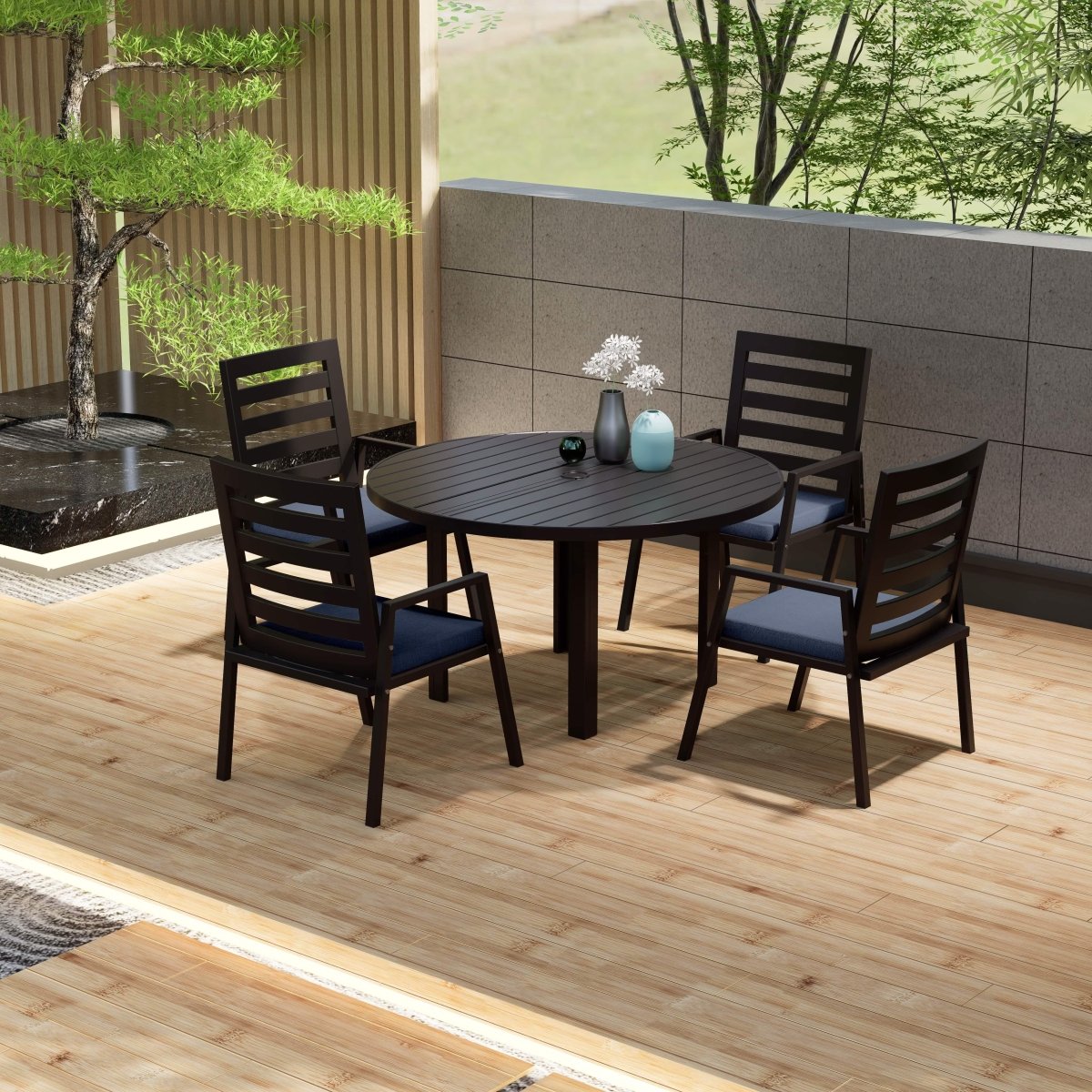 Chelsea 5 - Piece Patio Dining Set with 48" Round Aluminum Dining Table and 4 Dining Armchair