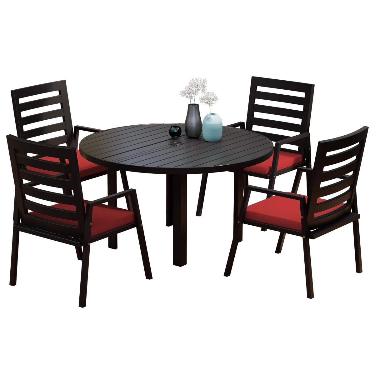 Chelsea 5 - Piece Patio Dining Set with 48" Round Aluminum Dining Table and 4 Dining Armchair