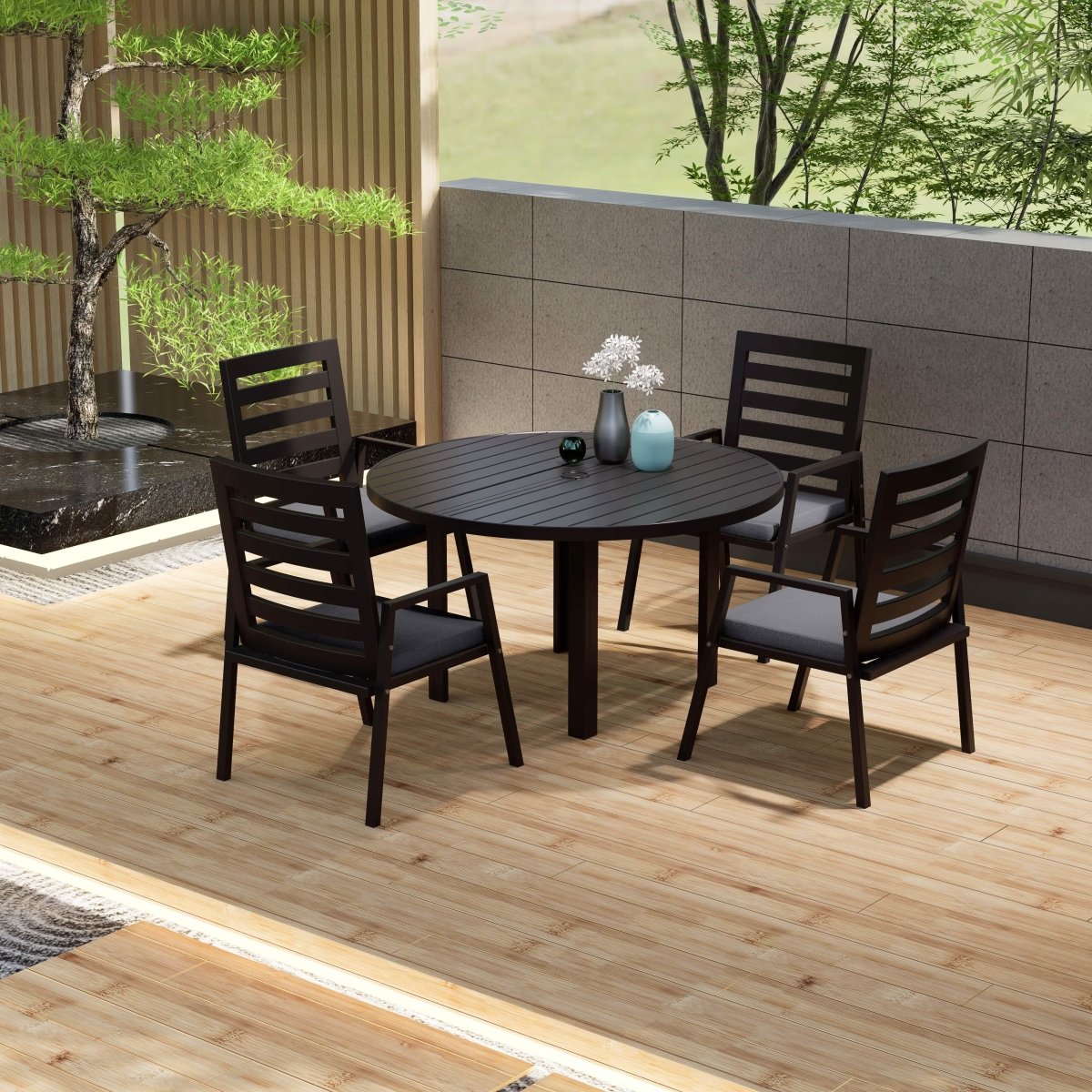 Chelsea 5 - Piece Patio Dining Set with 48" Round Aluminum Dining Table and 4 Dining Armchair