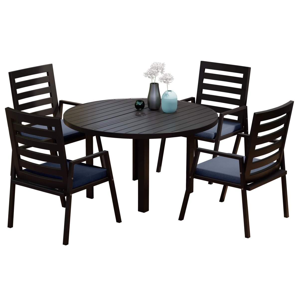 Chelsea 5 - Piece Patio Dining Set with 48" Round Aluminum Dining Table and 4 Dining Armchair