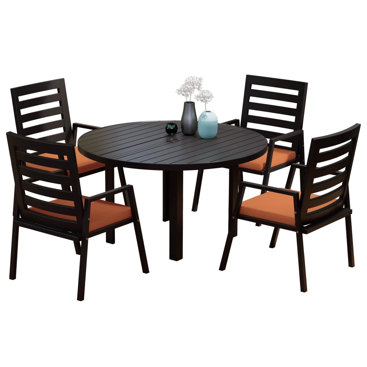 Chelsea 5 - Piece Patio Dining Set with 48" Round Aluminum Dining Table and 4 Dining Armchair