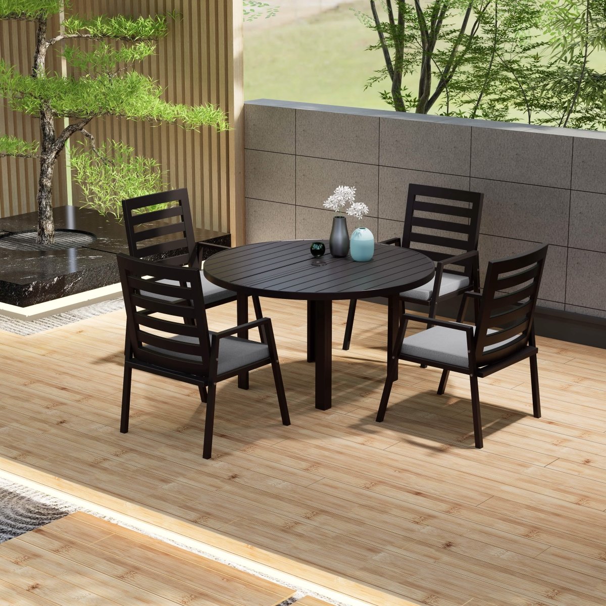 Chelsea 5 - Piece Patio Dining Set with 48" Round Aluminum Dining Table and 4 Dining Armchair