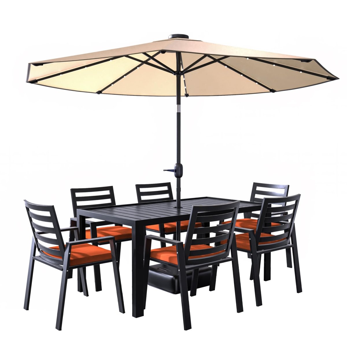 Chelsea 7 - Piece Modern Outdoor Dining Set in Black Aluminum with Removable Cushions