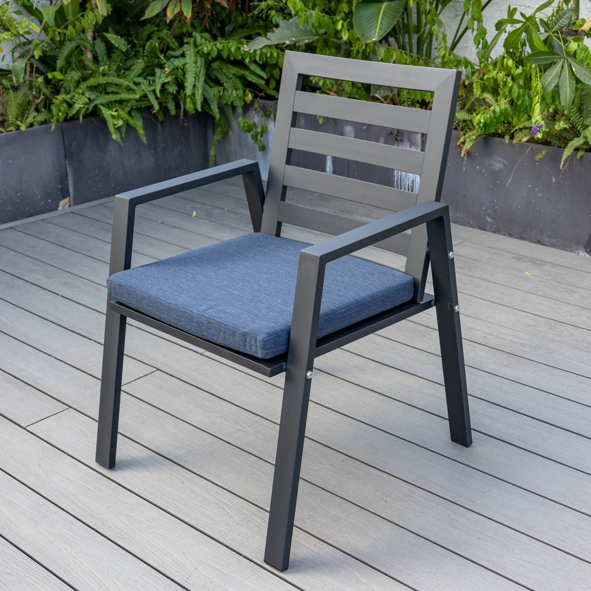 Chelsea 7 - Piece Modern Outdoor Dining Set in Black Aluminum with Removable Cushions