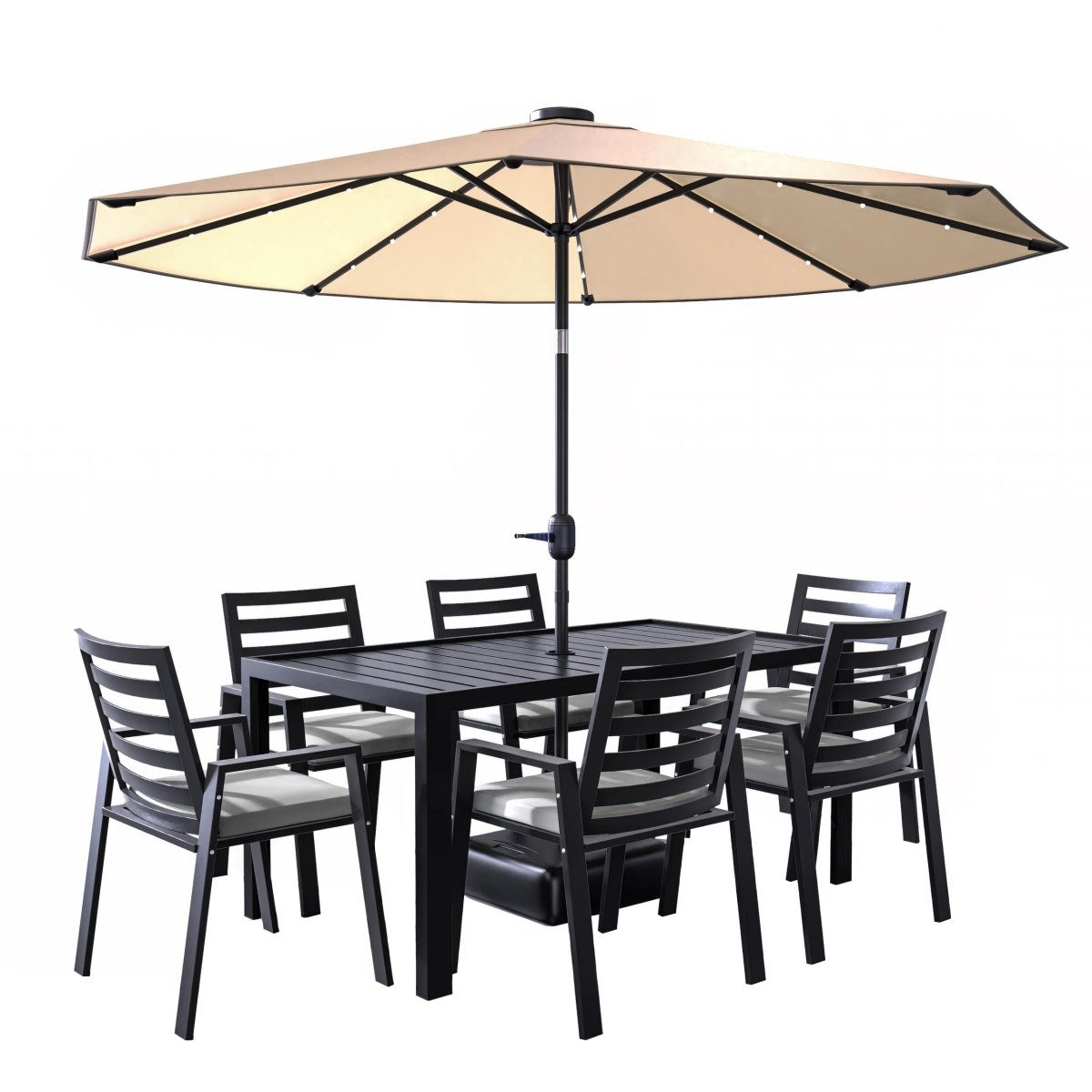 Chelsea 7 - Piece Modern Outdoor Dining Set in Black Aluminum with Removable Cushions