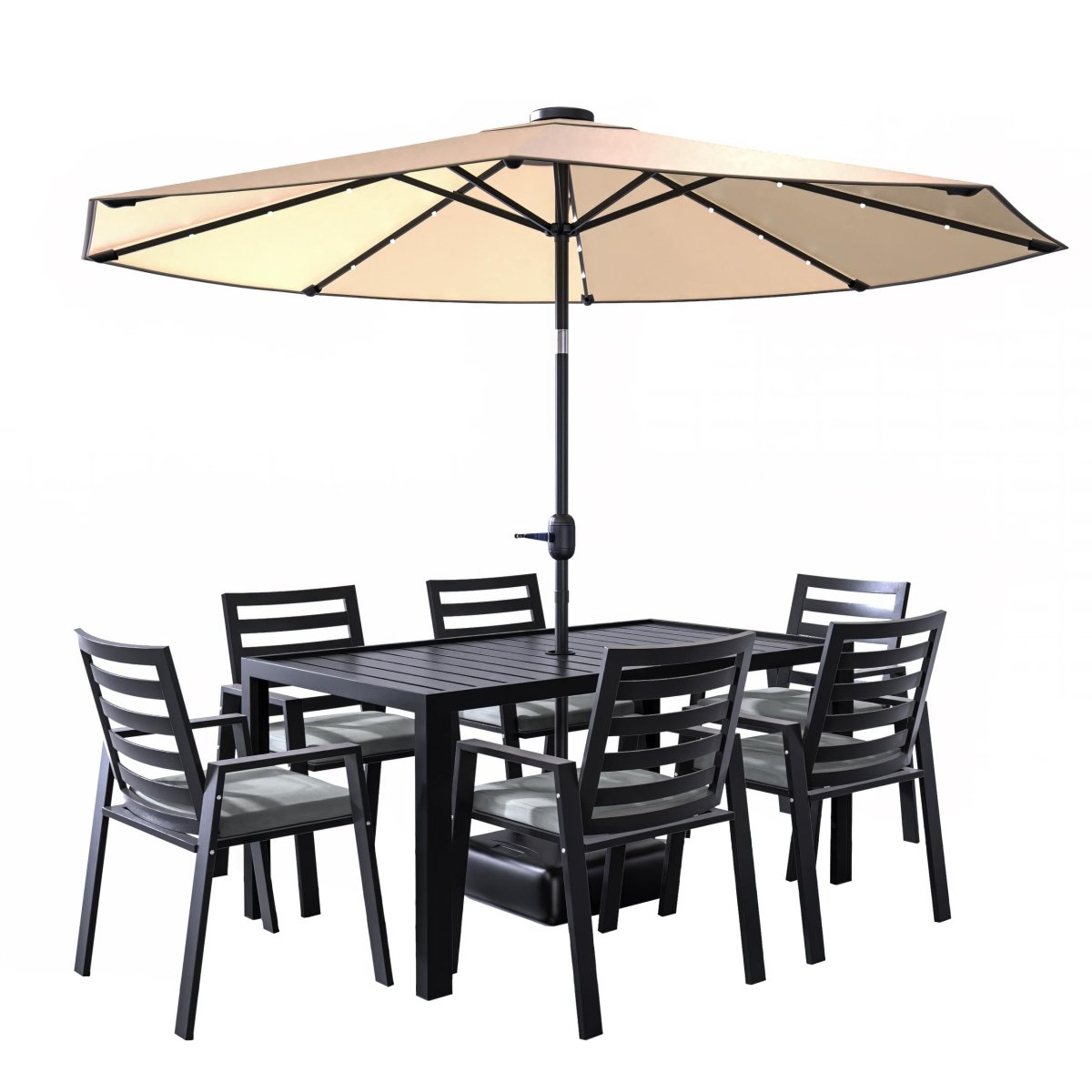 Chelsea 7 - Piece Modern Outdoor Dining Set in Black Aluminum with Removable Cushions