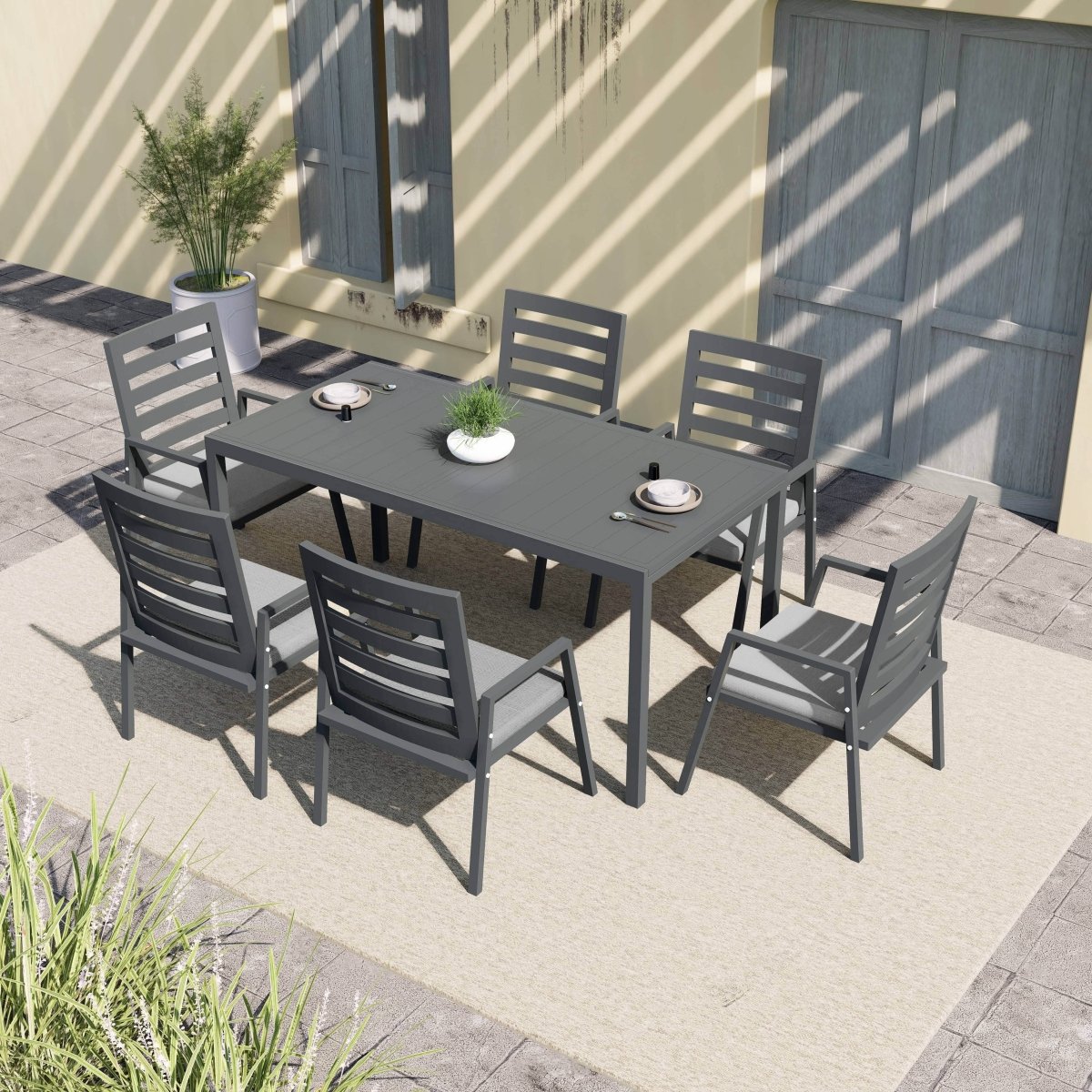 Chelsea 7 - Piece Patio Dining Set 78 - 118" Wide Rectangular Extendable Aluminum Dining Table and 6 Dining Armchair