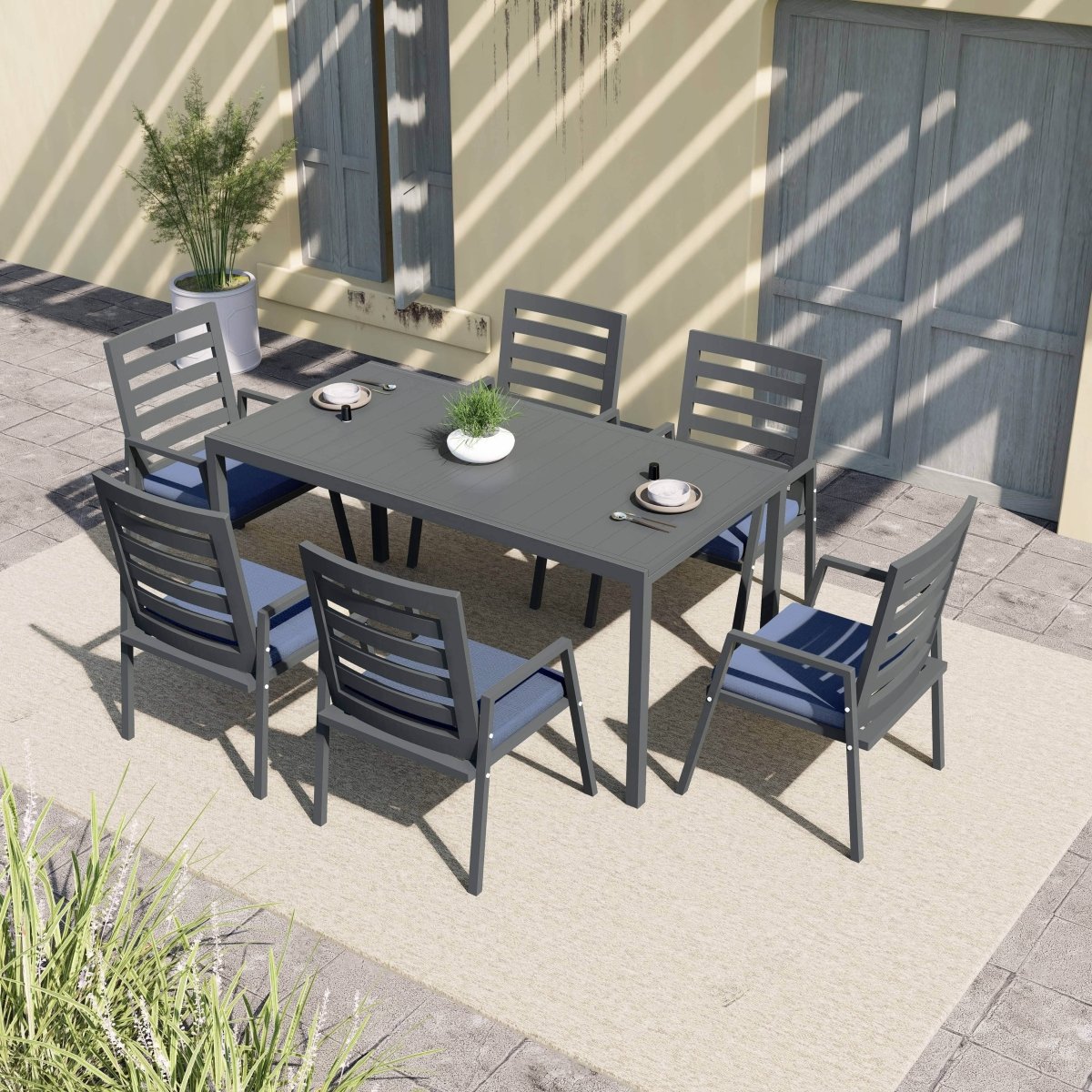 Chelsea 7 - Piece Patio Dining Set 78 - 118" Wide Rectangular Extendable Aluminum Dining Table and 6 Dining Armchair