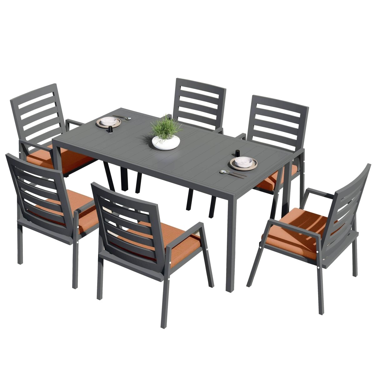 Chelsea 7 - Piece Patio Dining Set 78 - 118" Wide Rectangular Extendable Aluminum Dining Table and 6 Dining Armchair