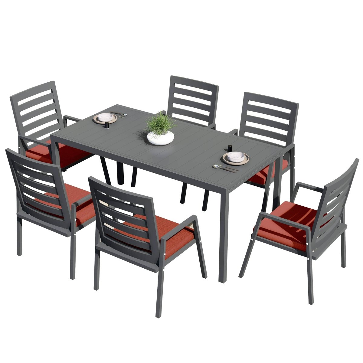 Chelsea 7 - Piece Patio Dining Set 78 - 118" Wide Rectangular Extendable Aluminum Dining Table and 6 Dining Armchair
