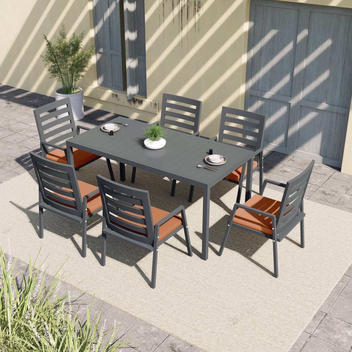 Chelsea 7 - Piece Patio Dining Set 78 - 118" Wide Rectangular Extendable Aluminum Dining Table and 6 Dining Armchair