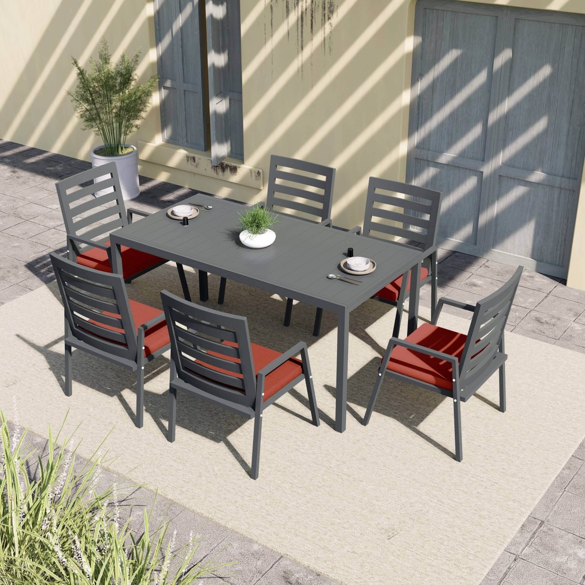 Chelsea 7 - Piece Patio Dining Set 78 - 118" Wide Rectangular Extendable Aluminum Dining Table and 6 Dining Armchair
