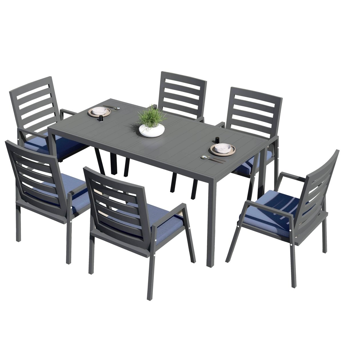 Chelsea 7 - Piece Patio Dining Set 78 - 118" Wide Rectangular Extendable Aluminum Dining Table and 6 Dining Armchair