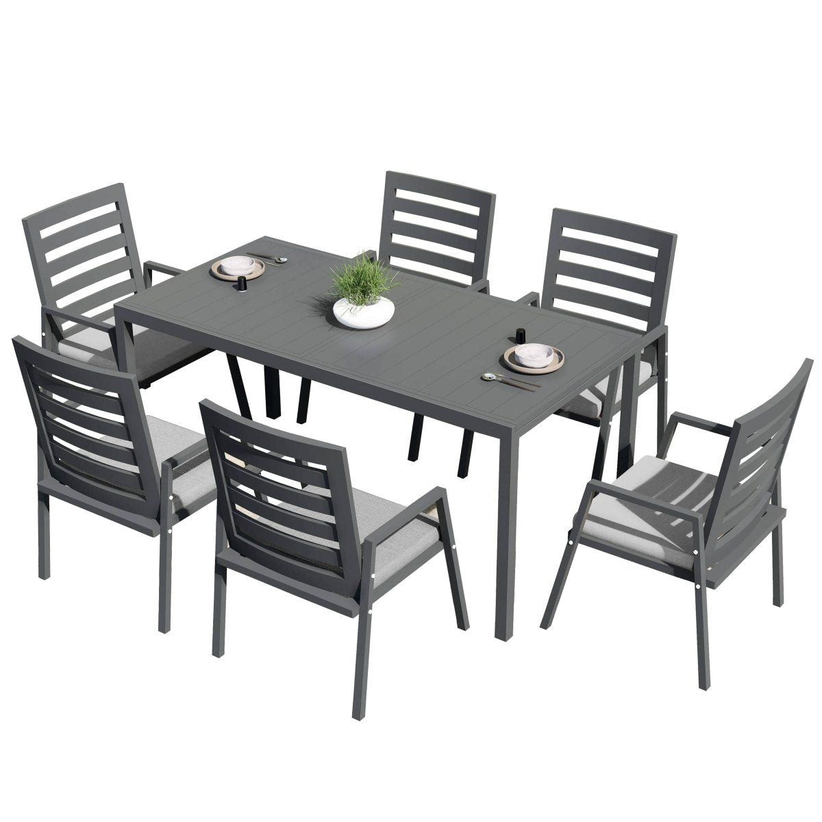 Chelsea 7 - Piece Patio Dining Set 78 - 118" Wide Rectangular Extendable Aluminum Dining Table and 6 Dining Armchair