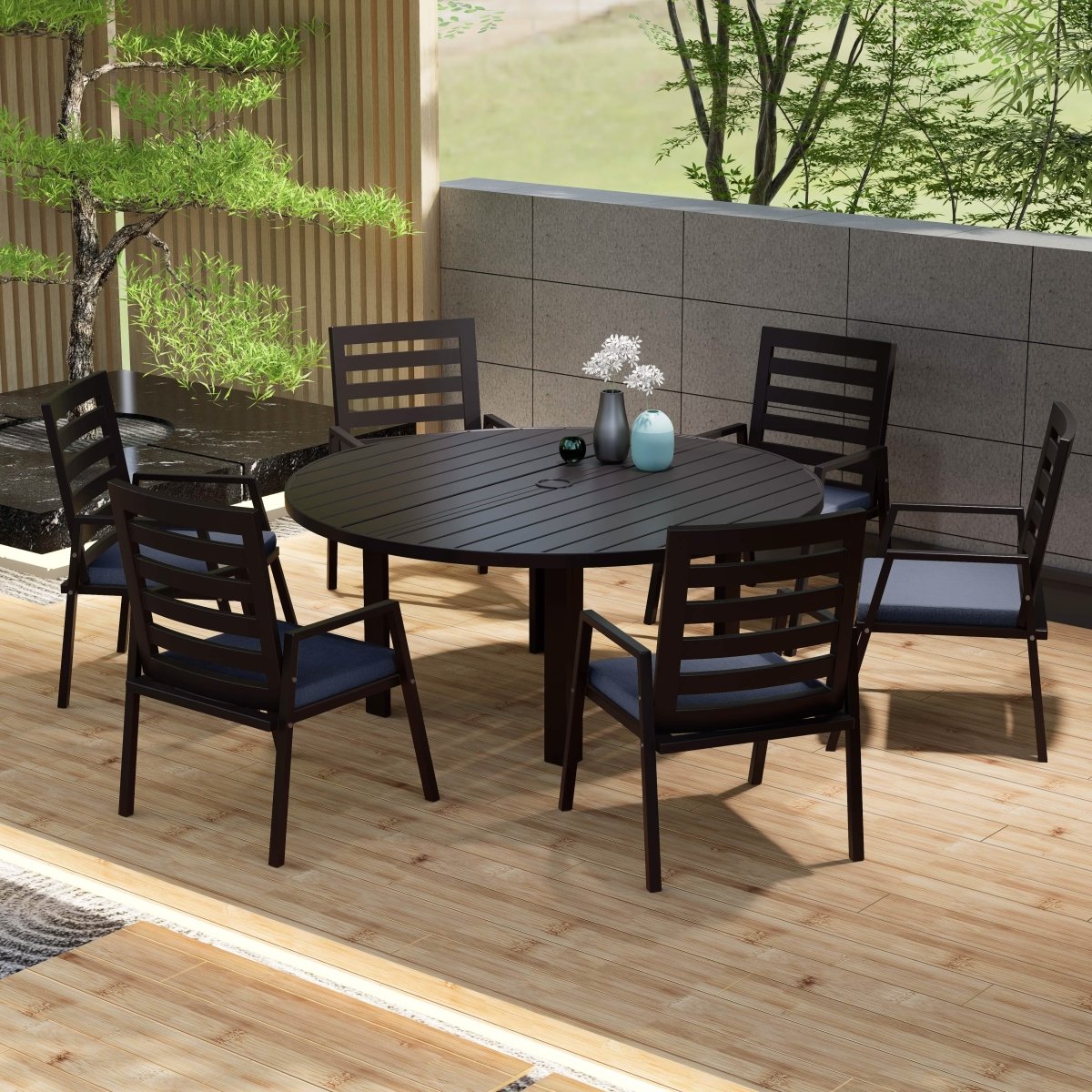 Chelsea 7 - Piece Patio Dining Set with 60" Round Aluminum Dining Table and 6 Dining Armchair