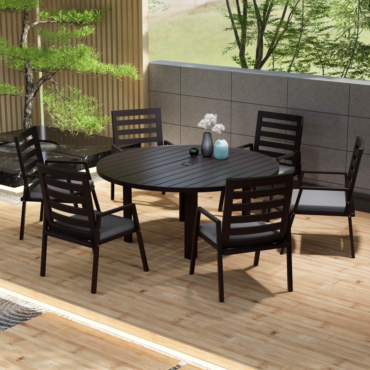 Chelsea 7 - Piece Patio Dining Set with 60" Round Aluminum Dining Table and 6 Dining Armchair