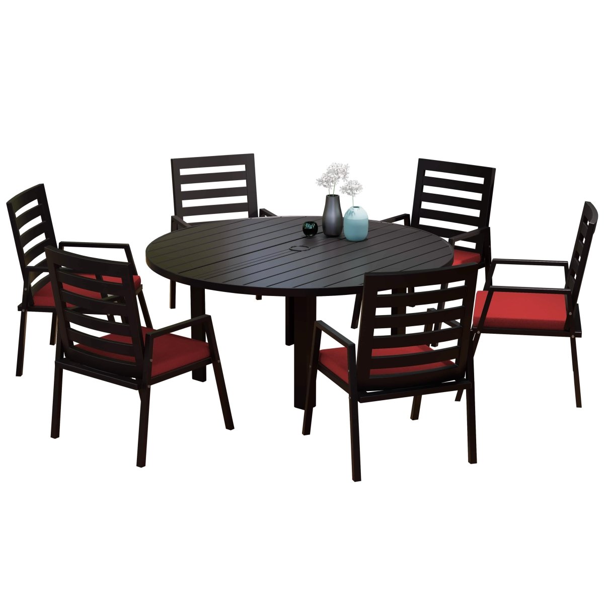 Chelsea 7 - Piece Patio Dining Set with 60" Round Aluminum Dining Table and 6 Dining Armchair
