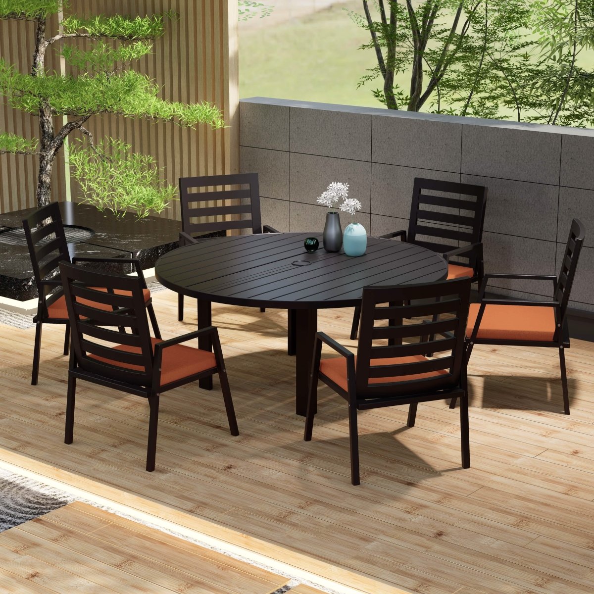 Chelsea 7 - Piece Patio Dining Set with 60" Round Aluminum Dining Table and 6 Dining Armchair