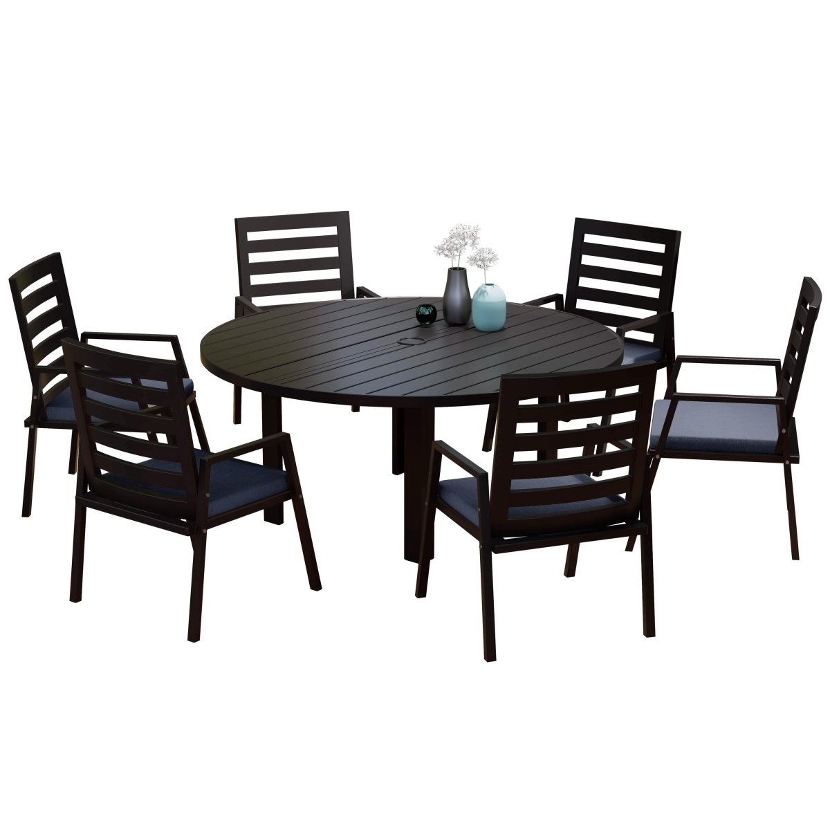 Chelsea 7 - Piece Patio Dining Set with 60" Round Aluminum Dining Table and 6 Dining Armchair