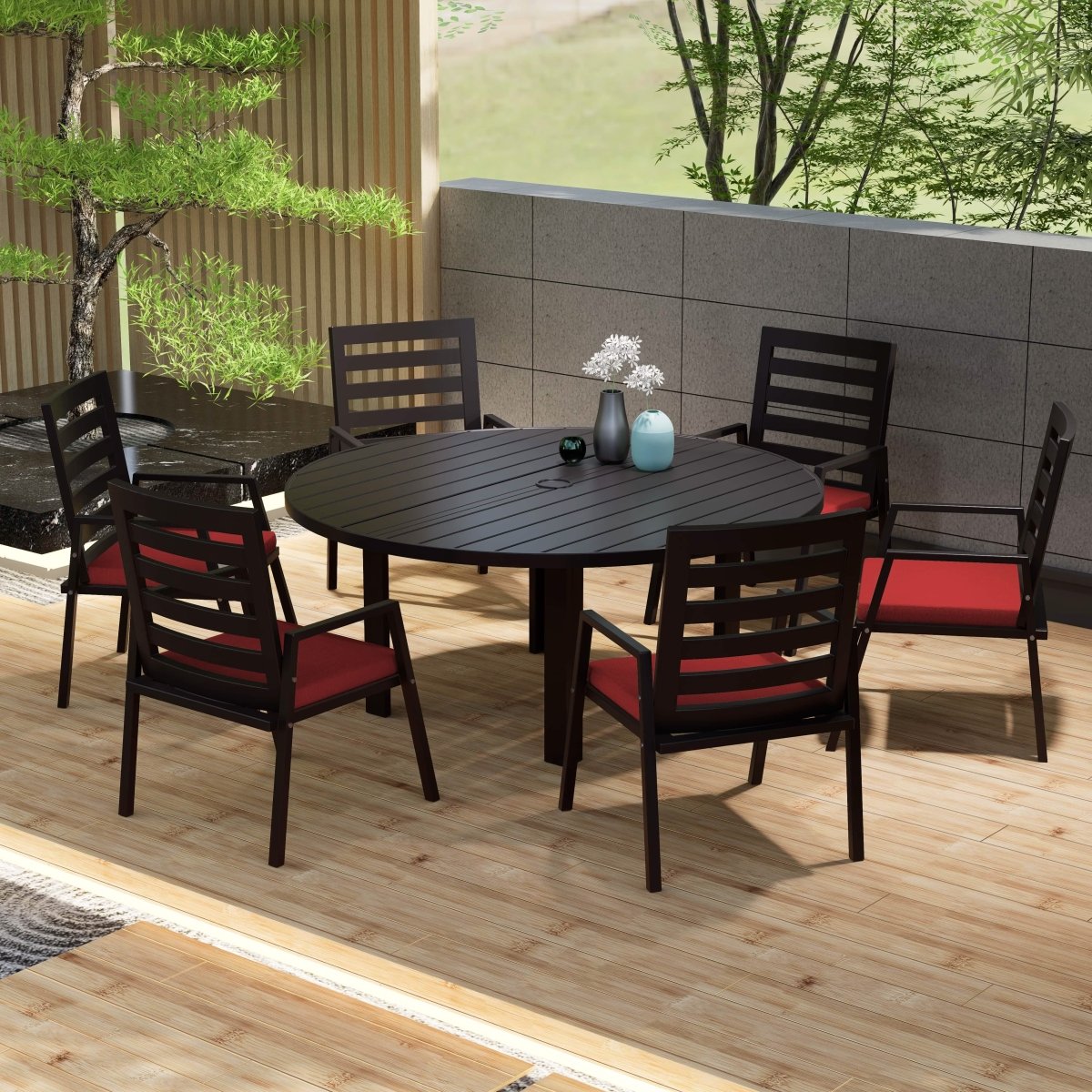 Chelsea 7 - Piece Patio Dining Set with 60" Round Aluminum Dining Table and 6 Dining Armchair