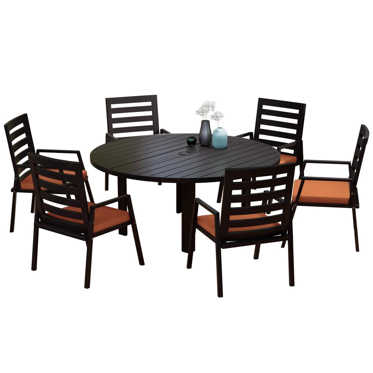 Chelsea 7 - Piece Patio Dining Set with 60" Round Aluminum Dining Table and 6 Dining Armchair