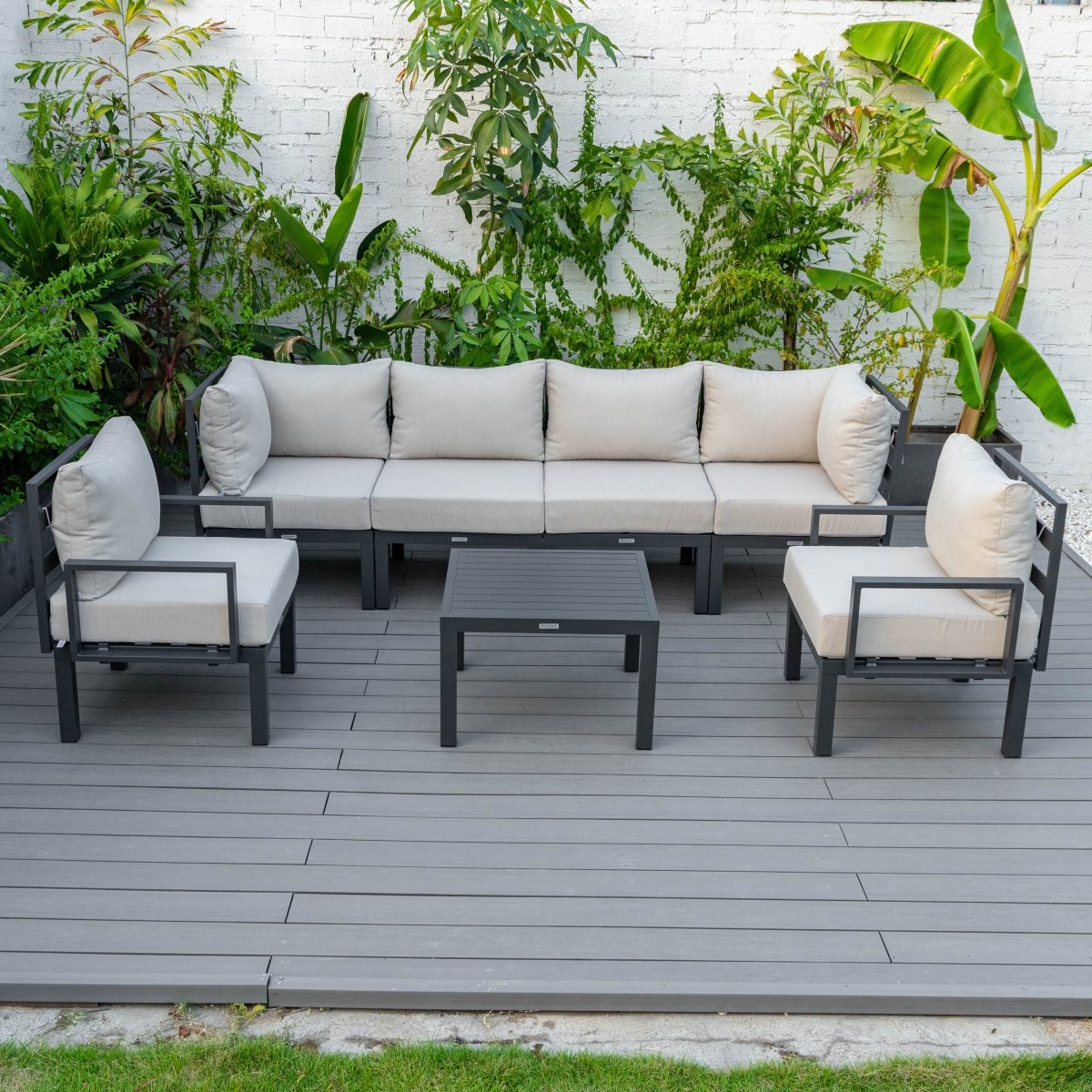Chelsea 7 - Piece Patio Sectional And Coffee Table Set In Aluminum With Cushions