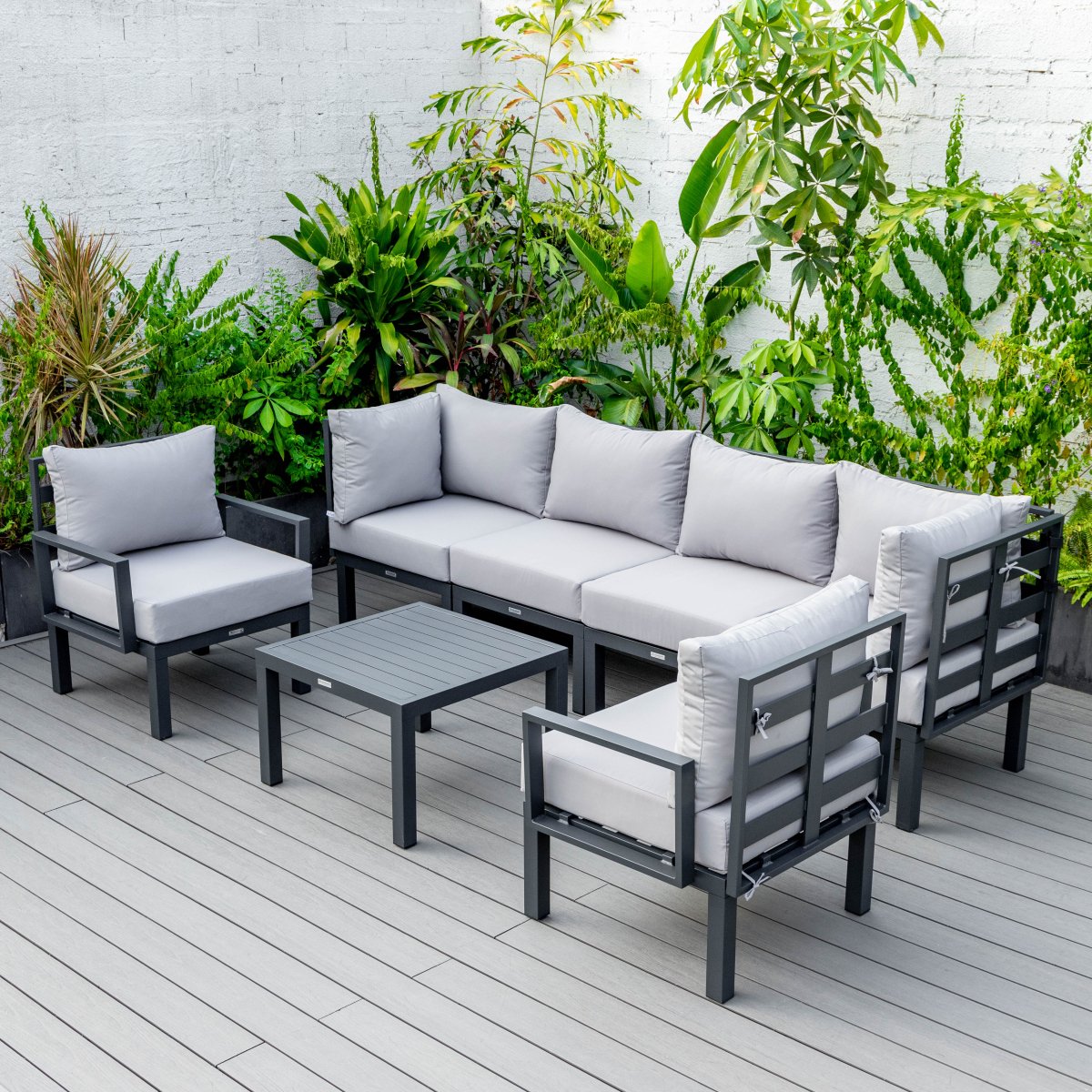 Chelsea 7 - Piece Patio Sectional And Coffee Table Set In Aluminum With Cushions