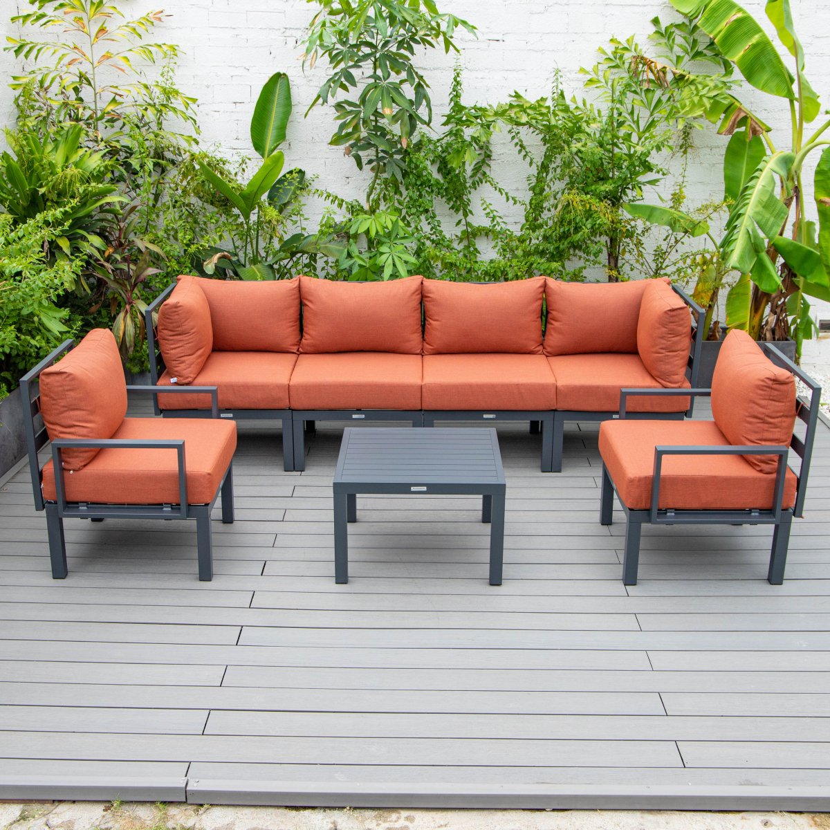 Chelsea 7 - Piece Patio Sectional And Coffee Table Set In Aluminum With Cushions
