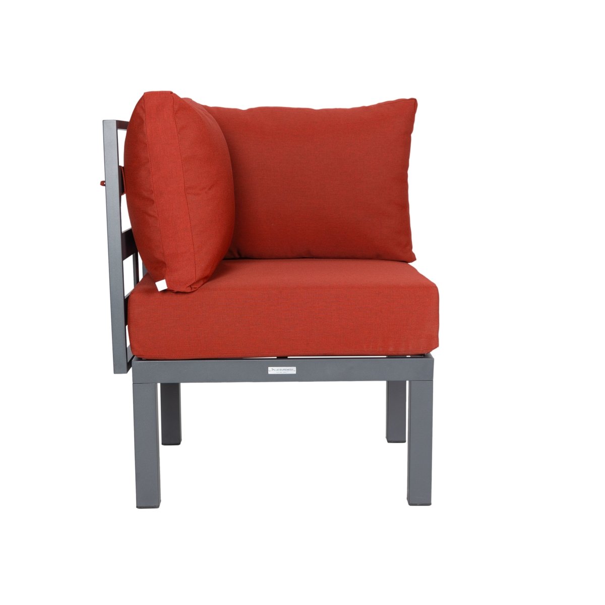 Chelsea 7-Piece Patio Sectional Set in Black Aluminum with Fire Pit Table Orange Leisuremod