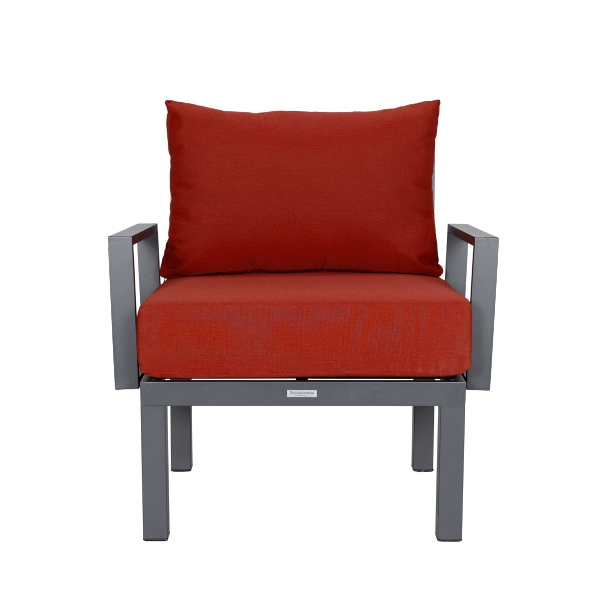 Chelsea 7-Piece Patio Sectional Set in Black Aluminum with Fire Pit Table Orange Leisuremod