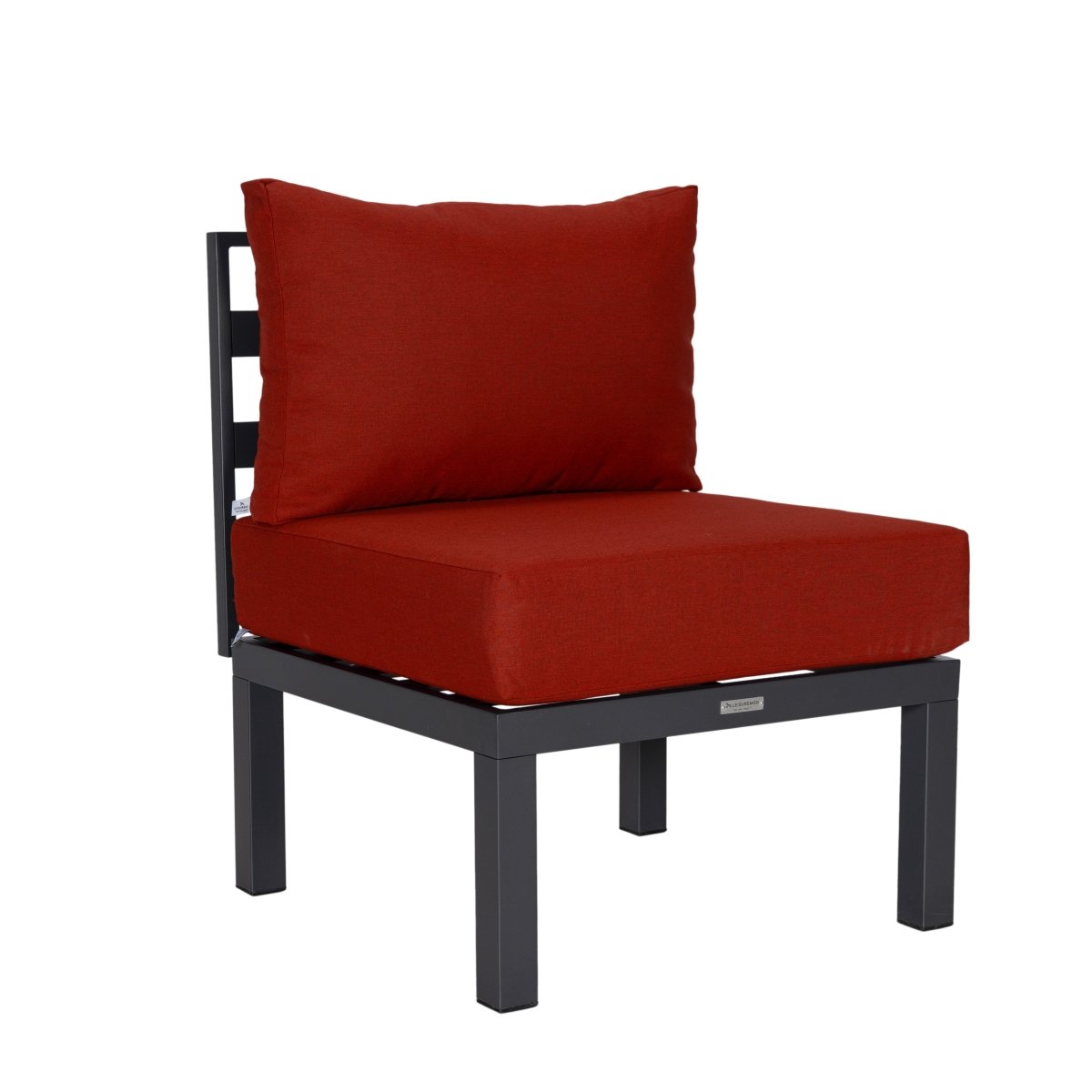 Chelsea 7-Piece Patio Sectional Set in Black Aluminum with Fire Pit Table Orange Leisuremod