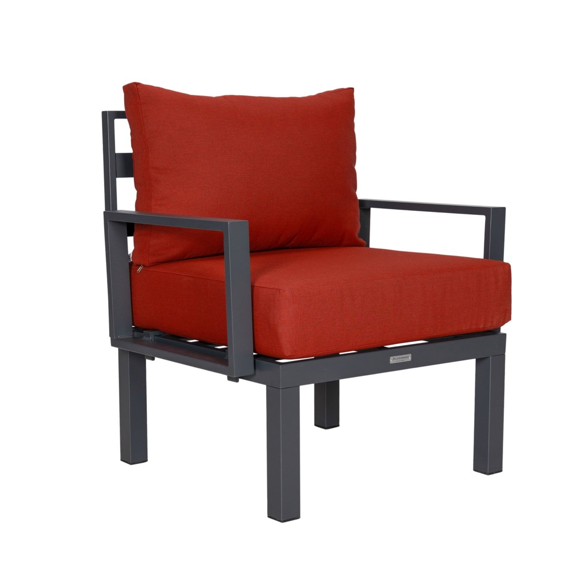 Chelsea 7-Piece Patio Sectional Set in Black Aluminum with Fire Pit Table Orange Leisuremod