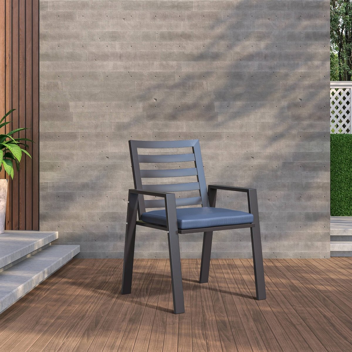 Chelsea 9 - Piece Modern Outdoor Dining Set in Black Aluminum with Removable Cushions