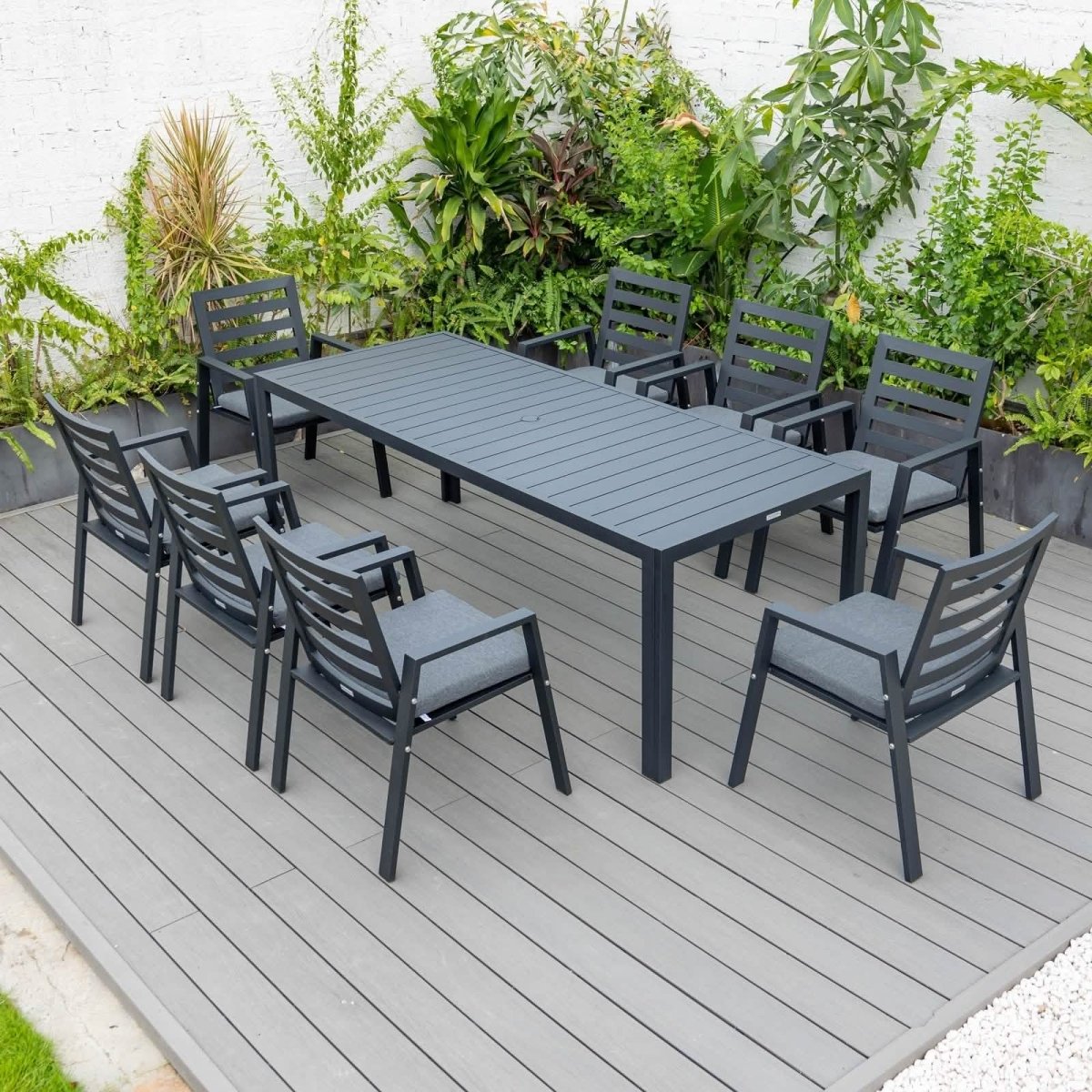 Chelsea Mid - Century Modern 63" & 87" Rectangular Outdoor Dining Table, Black Aluminum